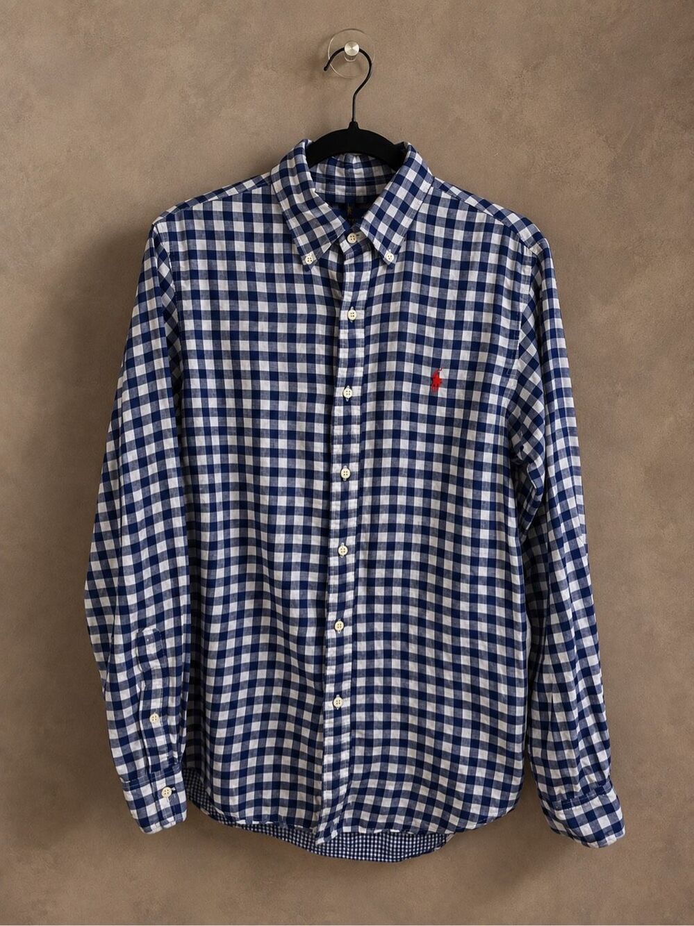 Ralph Lauren S Blue White Gingham Double Cloth Cotton Button Down Shirt